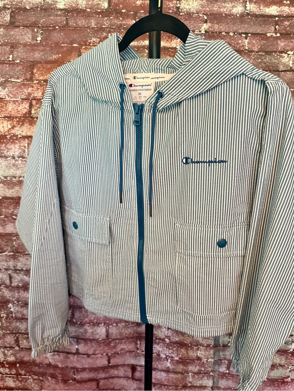 Champion Blue & White Striped Hooded Jacket